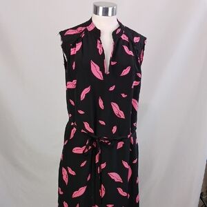 D Von Furstenberg Blk W Pink Lips/ Belt Dress.